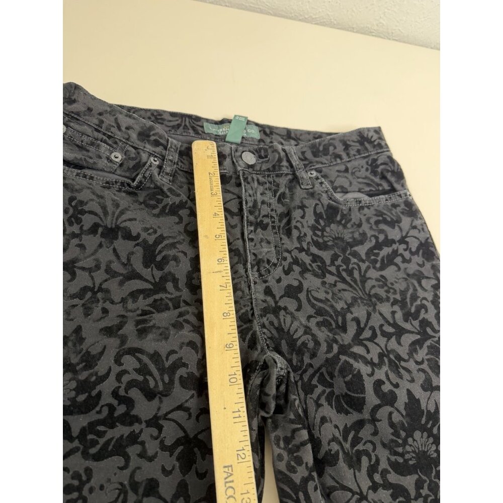 Lauren Ralph Lauren Sz 8 (Actual 30x30) Velvet Floral Pants Straight Stretch EUC - Picture 4 of 11